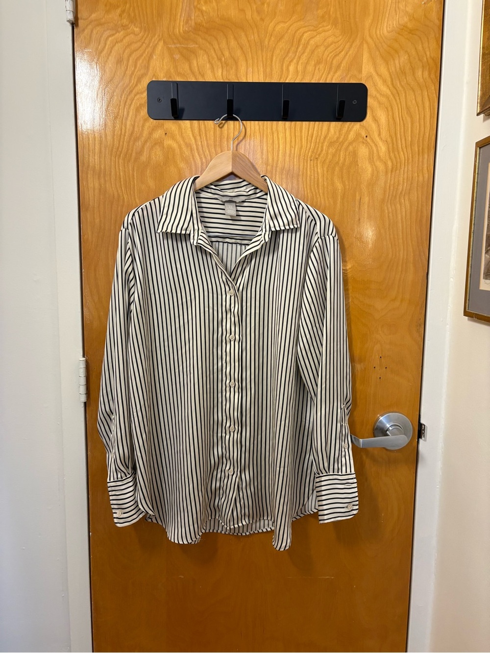 H&M Black and White Vertical Stripe Women's Button-Up Blouse